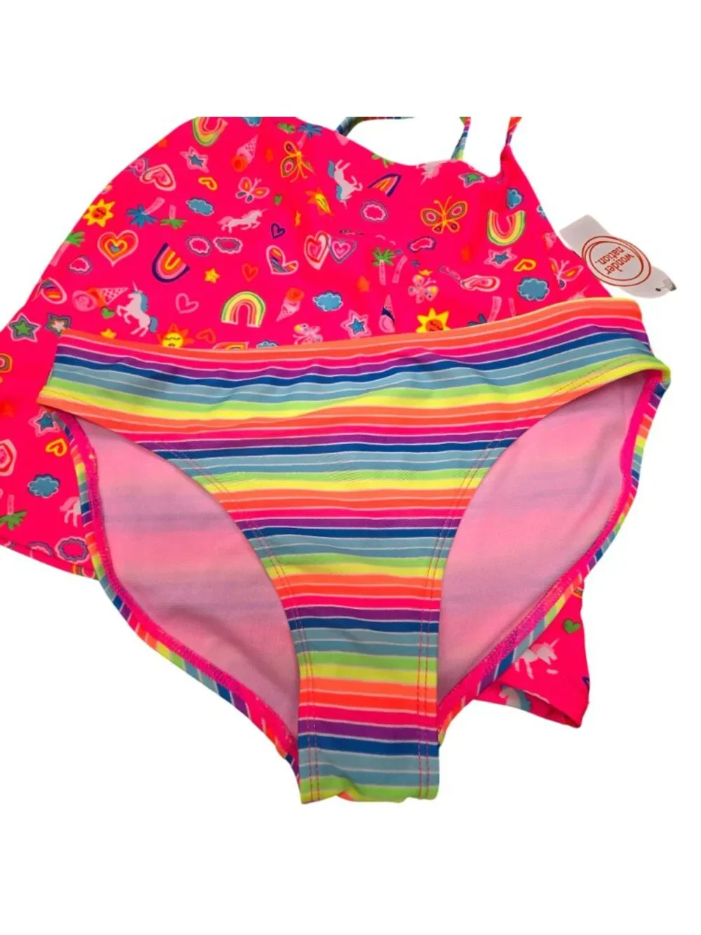 Girls Unicorn & Rainbow Tankini Set Striped Bottoms Swimwear XL 14/16 JJ4253
